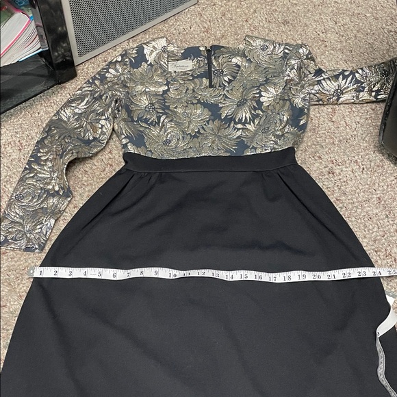 Vintage 60s metallic gold/silver floral top Black formal maxi Dress - Picture 6 of 8